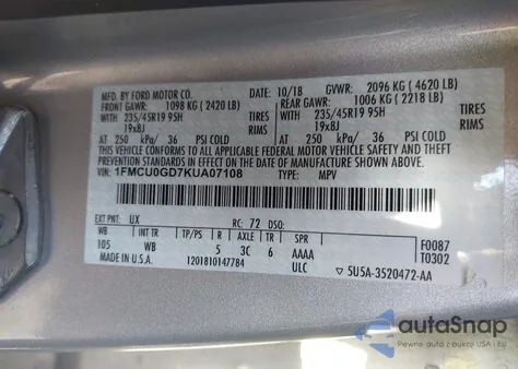 2019 Ford Escape Se from USA, damaged, VIN 1FMCU0GD7KUA07108